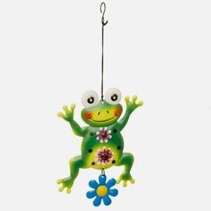 True Living Outdoors Hanging Decor Colorful Whimsical Frog Flowers Polka Dots